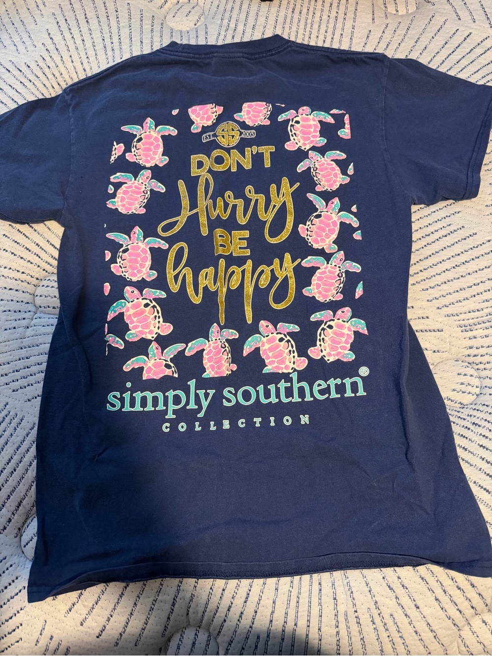 Simply Southern Navy Tee with Pink & Teal Turtle Print